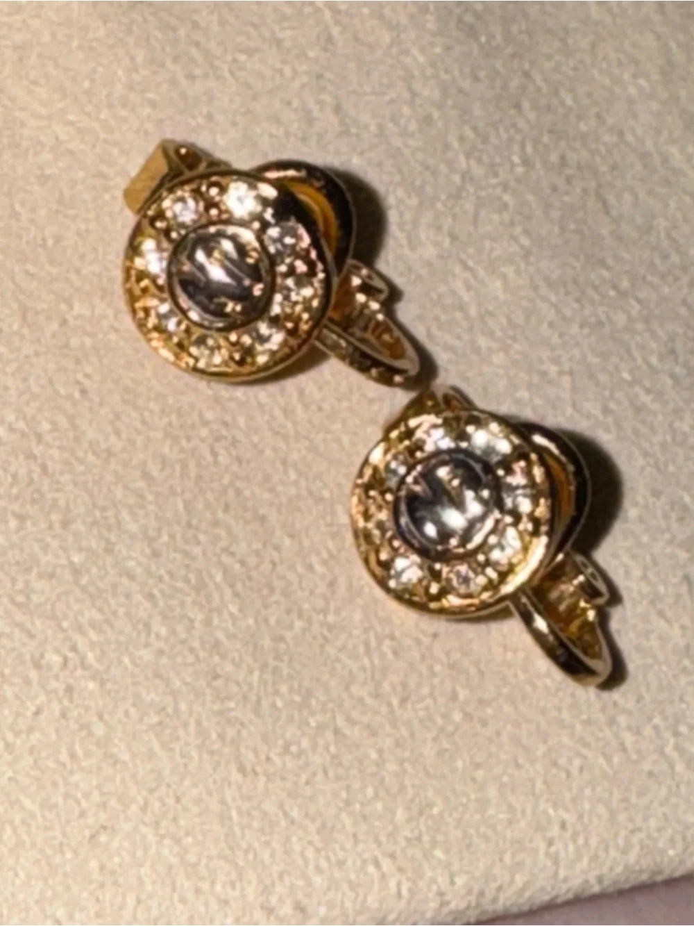 Vintage Nina Ricci Gold-Tone Crystal Round Clip-On Earrings